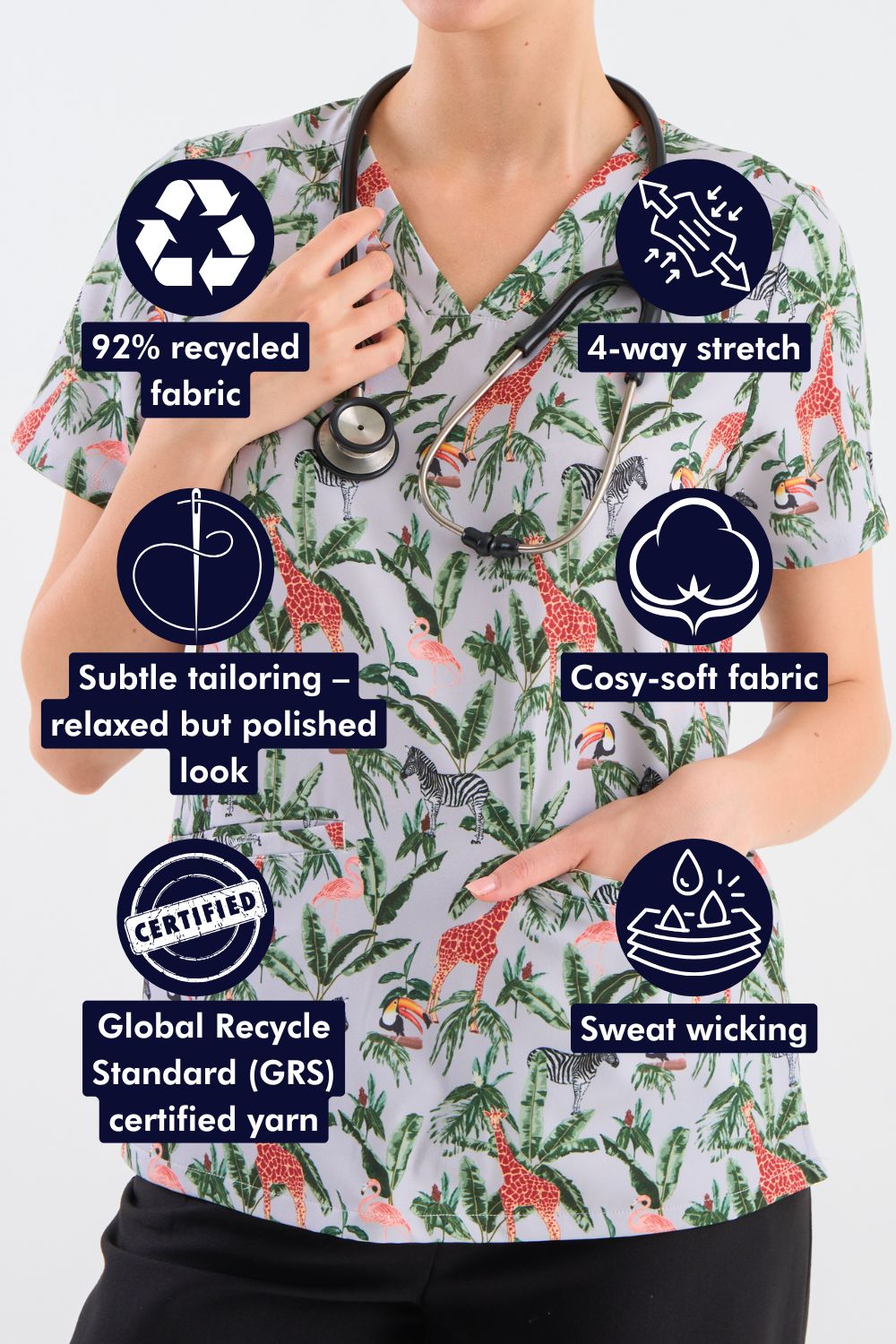 Wild Beauty Women's 3-Pocket Scrub Top