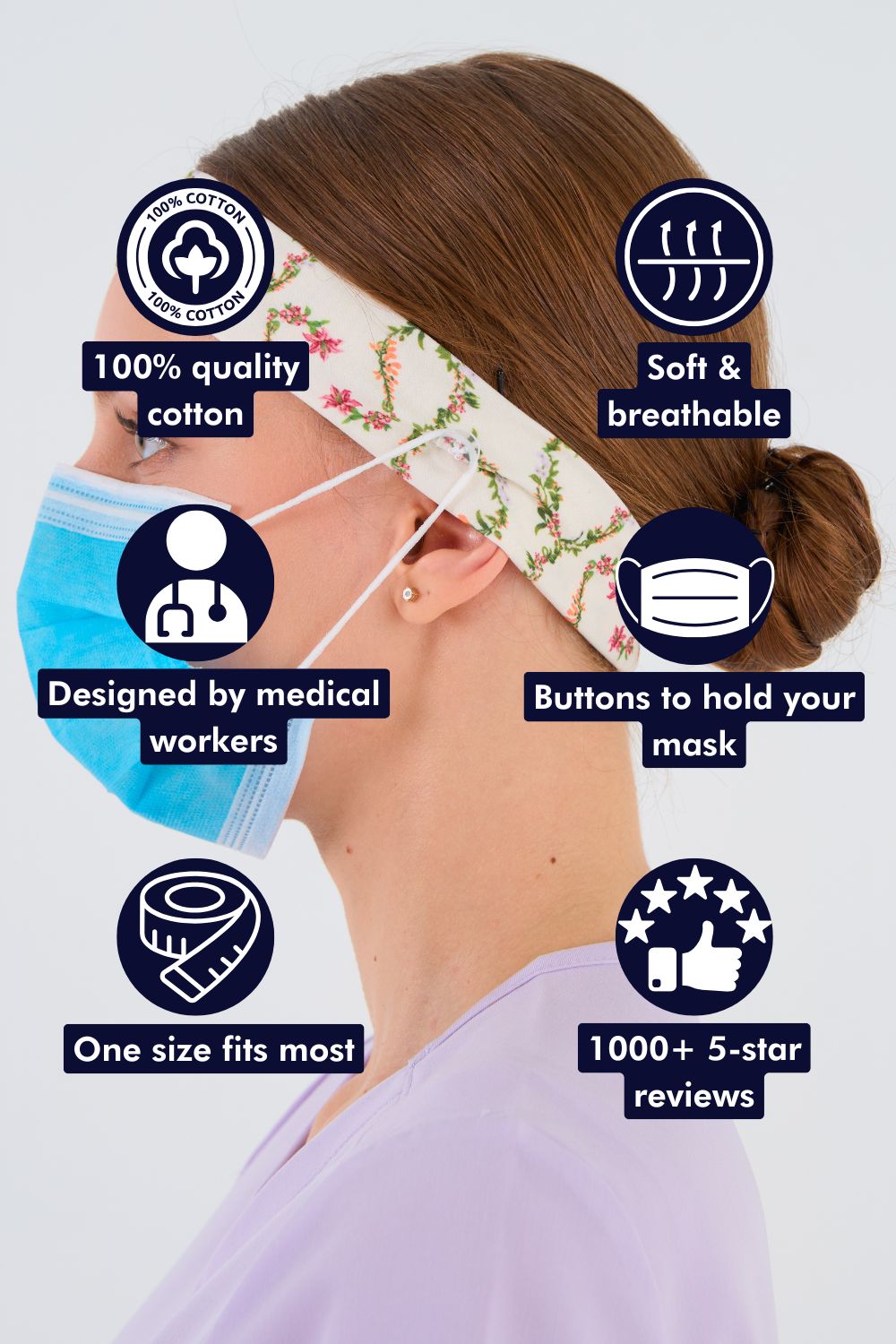 Floral Stethoscope Headband and Mask Holder