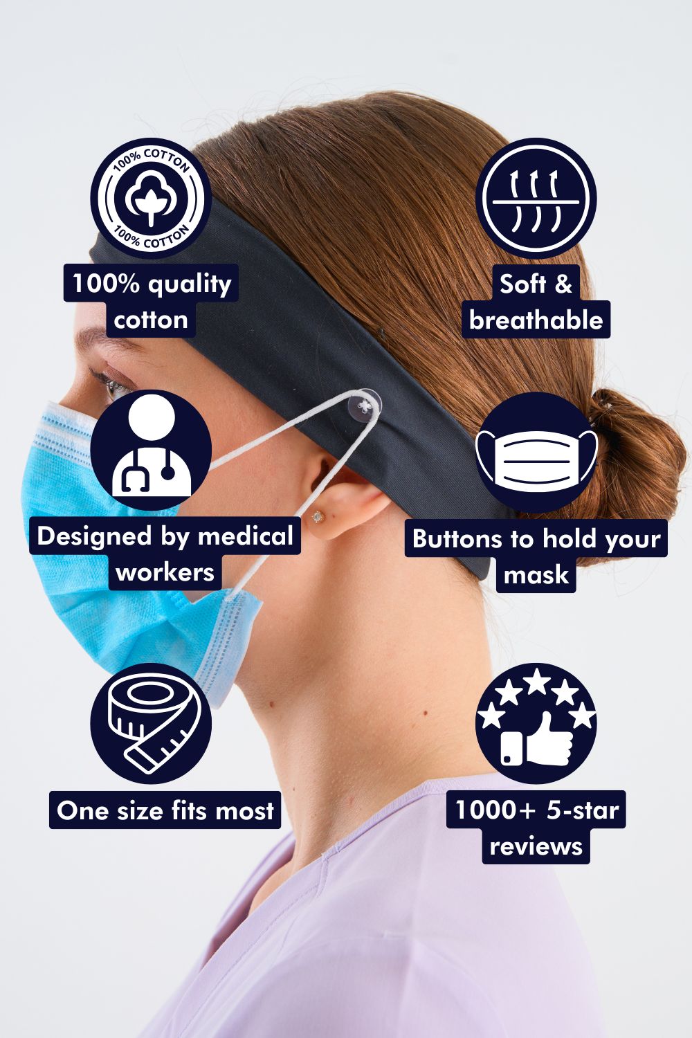 Black Headband and Mask Holder