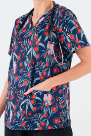 Red Flowering Gum Women’s 3-Pocket Scrub Top