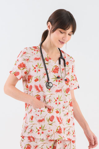Bushland Blooms Women’s 3-Pocket Scrub Top