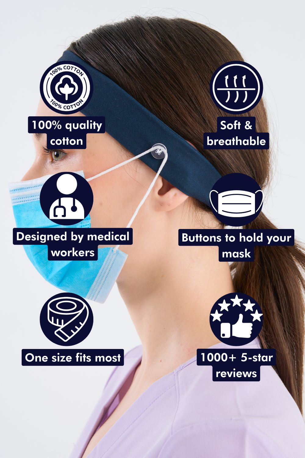 Navy Headband and Mask Holder